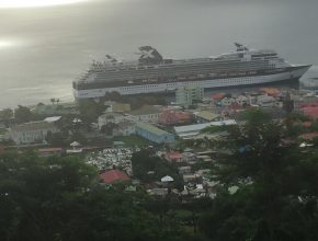 Photograph of huge cruise in Roseau's port ship