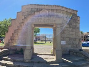 The "old post office wall" in Makoanyane Square. Part of the entrance of the first national Post Office, completed in 1925.